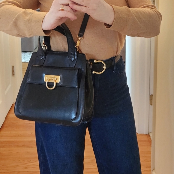 Salvatore Ferragamo Vintage Black Satchel with Gold Accents - Picture 15 of 16